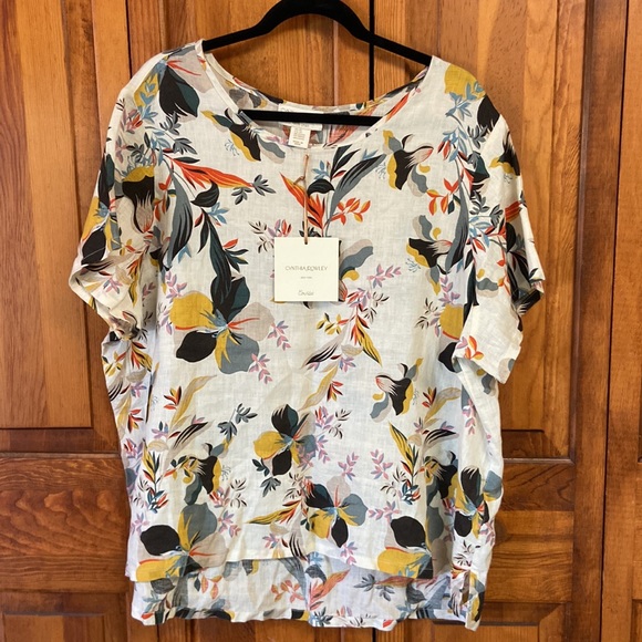 Cynthia Rowley Tops - Cynthia Rowley Curve Floral Scoop Neck Linen Popover Top NWT 2XL